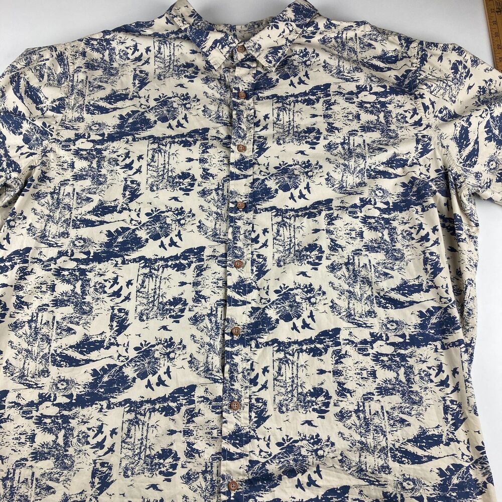 True Nation 4XL Button Up Shirt Blue White Scenic Print Big Tall Cotton Casual